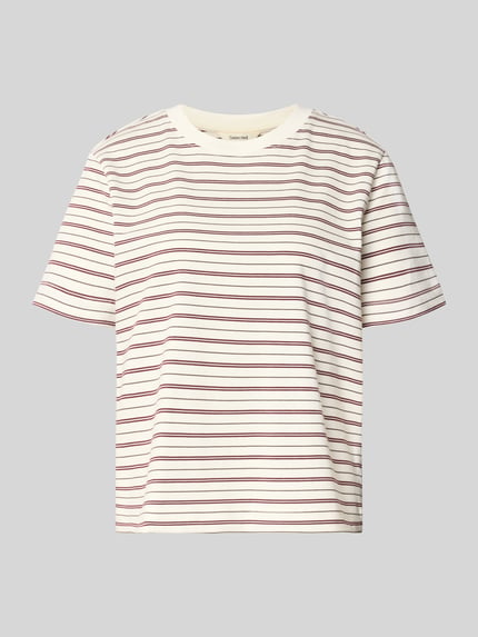 Productfoto, Boxy Fit t-shirt van pure katoen model 'ESSENTIAL' van Selected, dames t-shirt, crèmekleurig met fijne rode strepen