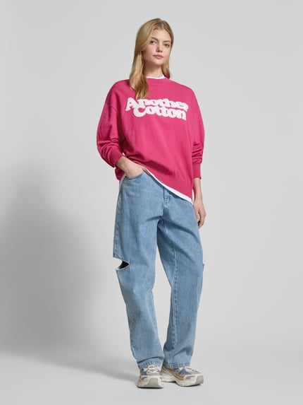 ANOTHER COTTON LAB Sweter z dzianiny o kroju oversized z detalem z logo Mocnoróżowy 1