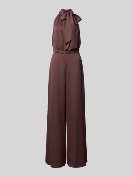 Produktfoto, Jumpsuit mit Zierschleife von Swing, brązowy, strukturalny wzór, bez rękawów, krój slim fit, elastyczny materiał