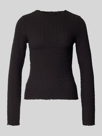 Produktfoto, zwart regular fit shirt met lange mouwen van katoenmix, structuurstof, Regular Fit Langarmshirt aus Baumwoll-Mix Modell 'ZIA' van VERO MODA, Dames