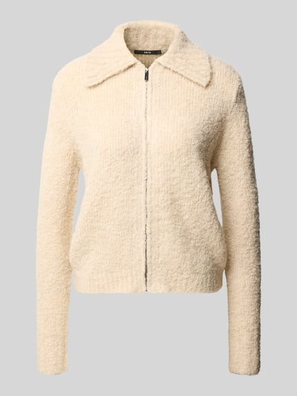 Produktfoto, Regular Fit Strickjacke aus Woll-Mix mit Umlegekragen von zero, cremefarbene Textur, Reißverschluss, Damen Strickjacke