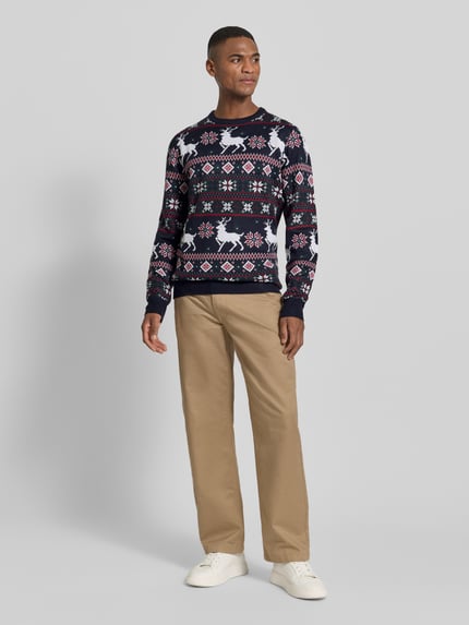 Lindbergh Gebreide pullover in all-over look Donkerblauw - 1
