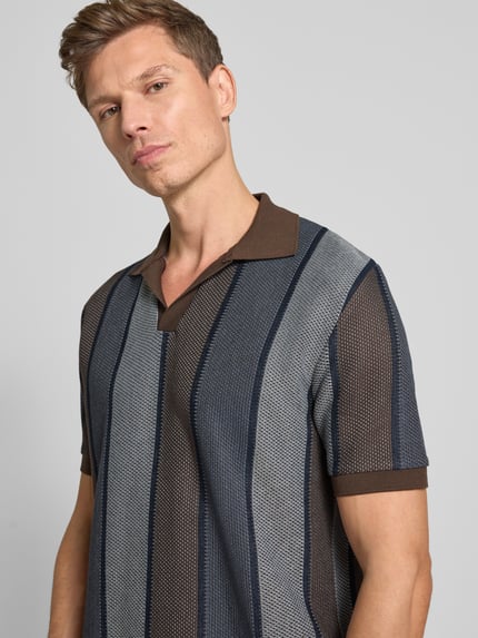 Samsøe Samsøe Poloshirt met geribde mouwboorden, model 'TRAVIS' Donkerblauw - 3