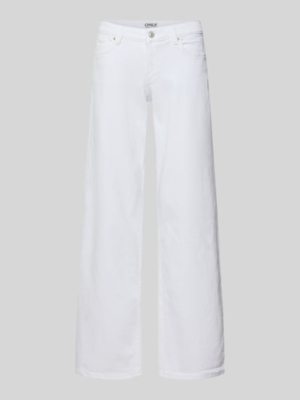 Produktfoto, Wide Leg Jeans aus Baumwoll-Mix Modell 'JUDY-O' von Only in Weiß, unifarbene Denimstruktur, 5-Pocket-Design, Knopfverschluss.