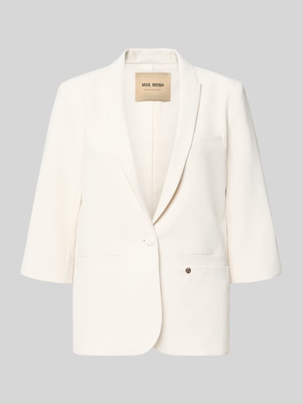 Productfoto, regular fit dames blazer met reverskraag, knoopsluiting en 3/4-mouw, model 'Junie Miley' van MOS MOSH in crème, gladde textuur.