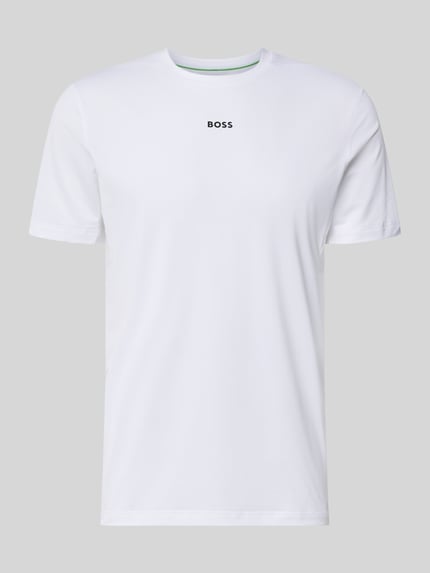 Produktfoto, weißes Slim Fit Sport-T-Shirt mit Label-Print Modell 'TS_Active' von BOSS für Herren, glatte Textur, Kontext BOSS Green