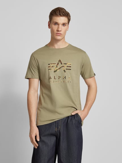Alpha Industries T-shirt z nadrukiem z logo Oliwkowy 4