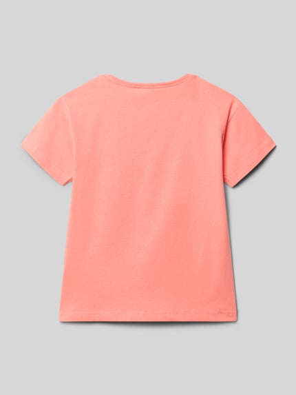 Produktfoto, T-Shirt mit Rundhalsausschnitt und Motiv-Print von Blue Seven in Koralle, Baumwoll-Mix mit Stretch, gerader Schnitt, Rückansicht