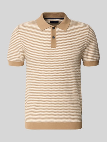 Produktfoto, Strickshirt mit Polokragen und Knopfleiste von Christian Berg Men, krój regular fit, wzór w paski, długość tyłu 69 cm, długość rękawów 25 cm