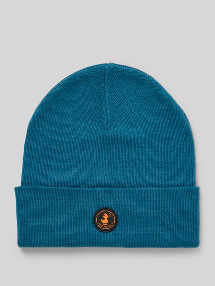 Save The Duck Mütze in Strick-Optik mit Logo-Applikation Modell 'Lou' Jeansblau 1