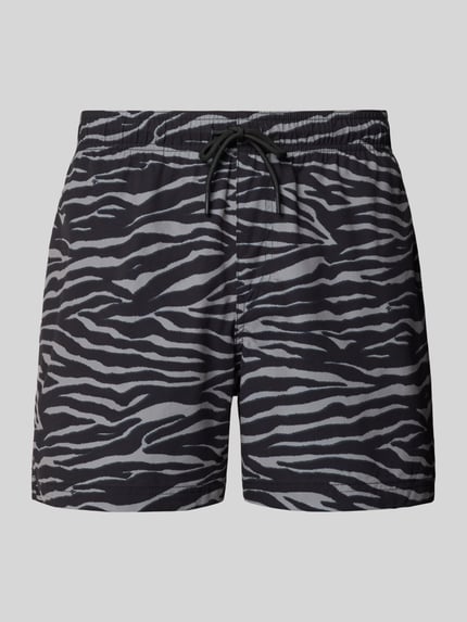 JACK & JONES Regular Fit Badeshorts mit Allover-Animal-Print Modell 'Maui' Black 1