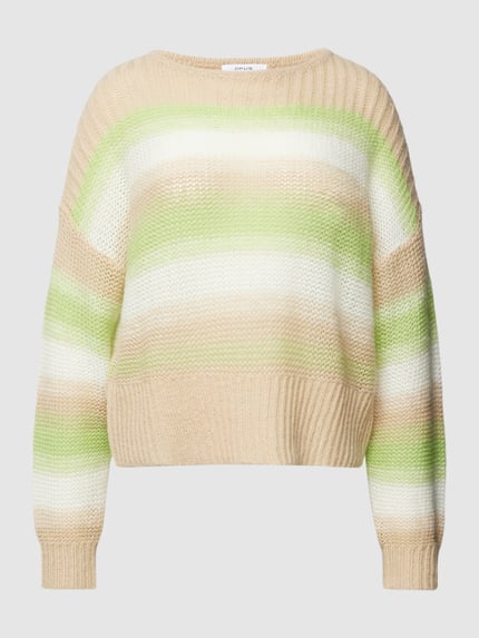 OPUS Sweter z dzianiny o kroju loose fit z dodatkiem wełny model „Pradient” Jasnozielony 2