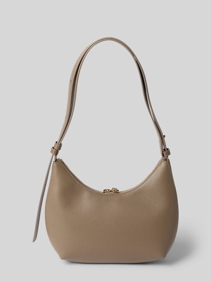 Produktfoto, Shoulder Bag aus echtem Leder mit Logo-Detail Modell 'Goccia' von FURLA, Główna przegroda z zamkiem błyskawicznym, pasek na ramię, kolor beżowy, struktura naturalnej skóry, Szerokość w rozmiarze 1: 22 cm, Długość w rozmiarze 1: 23 cm, Głębokość w rozmiarze 1: 7 cm, długość paska na ramię w rozmiarze 1: 56 cm