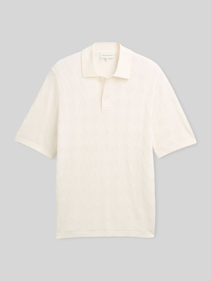 Tom Tailor Regular Fit Poloshirt aus reiner Baumwolle in Strickoptik Offwhite Melange 2