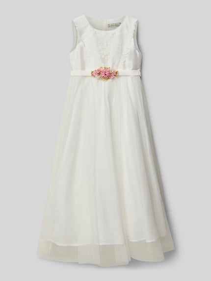 Une Hautre Couture Kleid mit floralem Besatz Offwhite 1