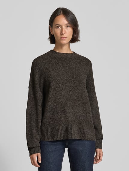 VERO MODA Sweter o kroju relaxed fit z domieszką wełny model 'BOOM' Czekoladowy melanż 4