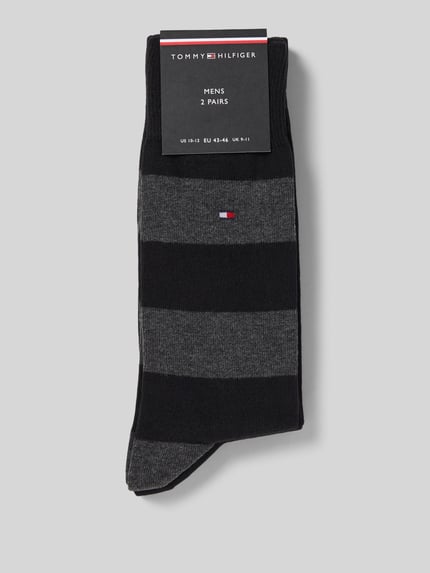Produktfoto, Socken im 2er-Pack von Tommy Hilfiger, Herren Socken aus Baumwoll-Mix mit Stretch-Anteil, wadenlang, gestreift, Logo-Stickerei