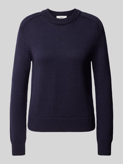 Produktfoto, Regular Fit Strickpullover aus reiner Wolle Modell 'LELYRA' von ba&sh, dunkelblau, gerippte Abschlüsse, glatte Textur