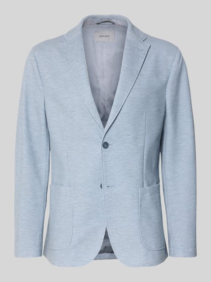 Produktfoto, Slim Fit 2-Knopf-Sakko mit Strukturmuster von Pierre Cardin, jasnoniebieski, krój slim fit, materiał z domieszką stretchu, strukturalna faktura, klapy z wyłogami, naszywane kieszenie, długość tyłu w rozmiarze 50: 75 cm, szerokość ramion w rozmiarze 50: 43 cm, długość rękawa w rozmiarze 50: 66 cm