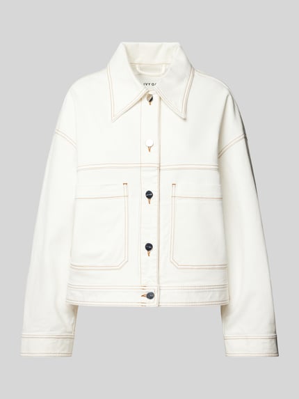 Jeansjacke in unifarbenem Design mit Eingrifftaschen Shop The Look MANNEQUINE