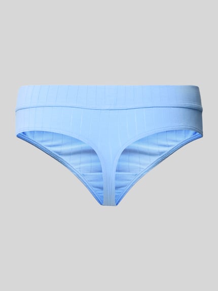 Produktfoto, String aus Baumwoll-Mix Modell 'THONG' von Calvin Klein Underwear in Hellblau, Optik: Unifarben, Streifen-Struktur, Label-Patch, Bundabschluss: Elastisch, Materialverarbeitung: Stretch
