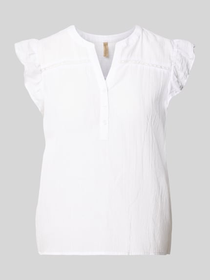 Produktfoto, Blusenshirt mit kurzer Knopfleiste Modell 'FABIANA' von Soyaconcept in Weiß, Reine Baumwolle, Gerader-Schnitt, Serafino-Ausschnitt