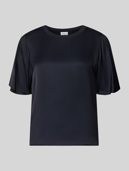 Produktfoto, T-Shirt aus Viskose-Mix mit Rundhalsausschnitt von Comma, Damen T-Shirt in Schwarz mit glatter Textur, Gerader-Schnitt, 1/2-Arm, Rückenlänge bei Größe 36: 55 cm