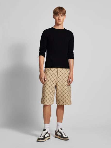REVIEW Sweter z dzianiny z prążkowanym, okrągłym dekoltem Czarny 1