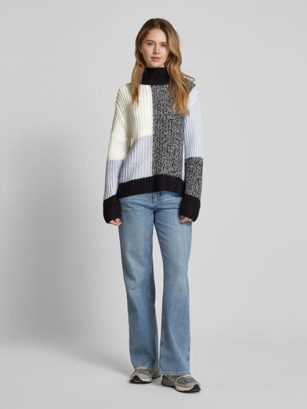 Tom Tailor Loose Fit Strickpullover mit Woll-Anteil und Color-Blocking Hellblau 1