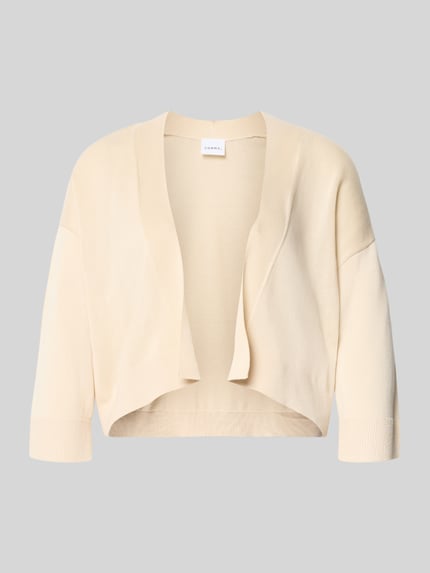 Produktfoto, Strickjacke aus Lyocell-Baumwoll-Mix in offener Passform von comma, dames gebreid jack in regular fit met 3/4-mouw, mix van katoen en lyocell, kleur licht beige, ruglengte maat s 43 cm, mouwlengte maat s 32 cm