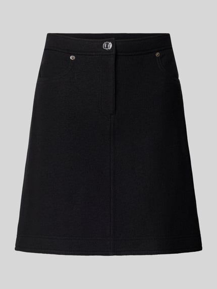 Productfoto, Gerader Mini-Rock aus reiner Schurwolle van Marc Cain, Dames Mini-rok, effen zwart, licht getextureerde stof