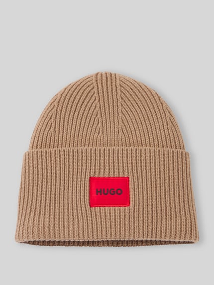 HUGO Mütze mit kontrastierendem Logo-Patch Taupe 1