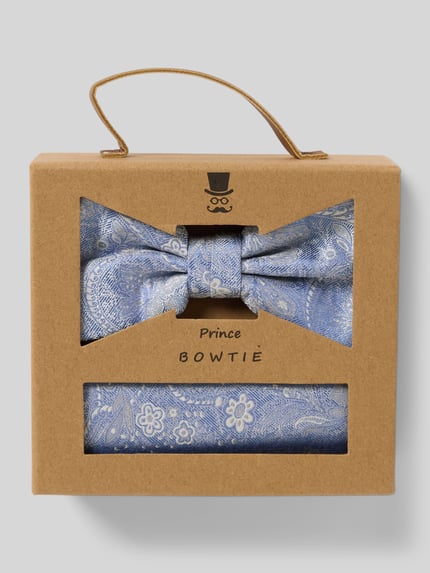 Prince Bowtie Fliege und Einstecktuch im Set aus reiner Seide Bleu 1