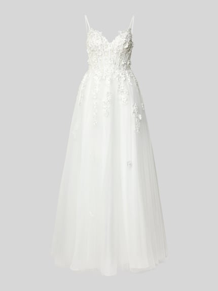 LUXUAR FASHION Avondjurk van tule met vetersluiting aan de achterkant Offwhite - 2