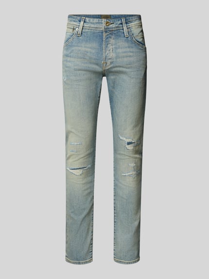 JACK & JONES Jeansy o kroju slim fit z prążkowaniem model ‘Glenn’ Jeansowy niebieski 2