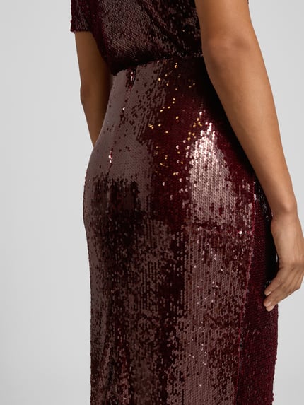 GUIDO MARIA KRETSCHMER WOMAN Regular fit midirok met all-over pailletten, model 'Diana' Donkerrood - 3