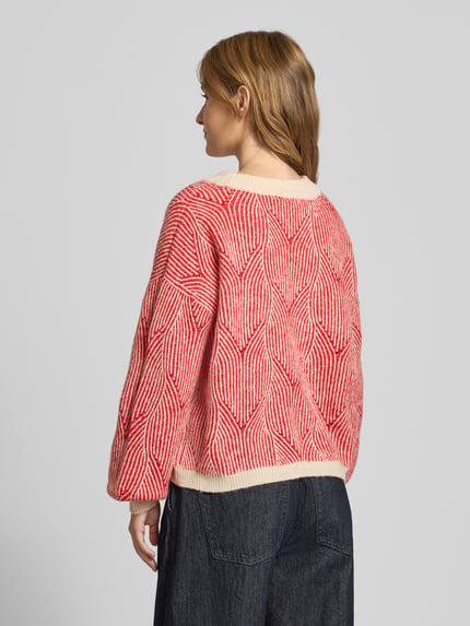 PIECES Sweter o kroju comfort fit z dzianiny z dodatkiem wełny model ‘JENNA’ Czerwony melanż 5