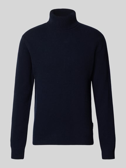 Produktfoto, Slim Fit Rollkragenpullover aus Woll-Mix Modell 'Karl' von Casual Friday, prążkowane wykończenia, czarny, mieszanka wełny, długi rękaw, prążkowany kołnierz, długość tyłu w rozmiarze M: 70 cm, długość rękawów w rozmiarze M: 69 cm