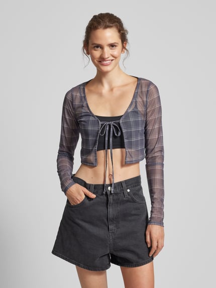 NOISY MAY® Cropped Bluse mit Schnürung Modell 'LESLEY' Anthrazit 4