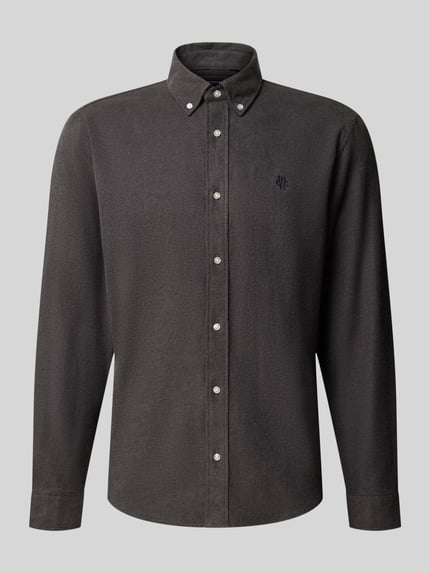 Produktfoto, Regular Fit Freizeithemd aus reiner Baumwolle mit Label-Stitching von MCNEAL, dunkelgrau, Button-Down-Kragen, strukturierte Oberfläche