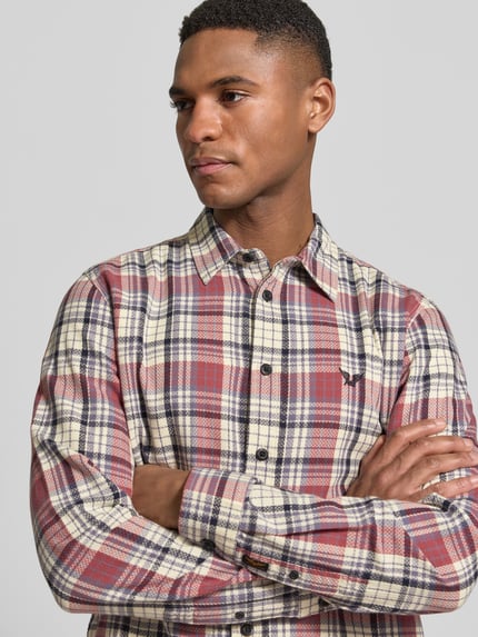 PME Legend Regular Fit Freizeithemd mit Kentkragen und Label-Stitching Rostrot 3