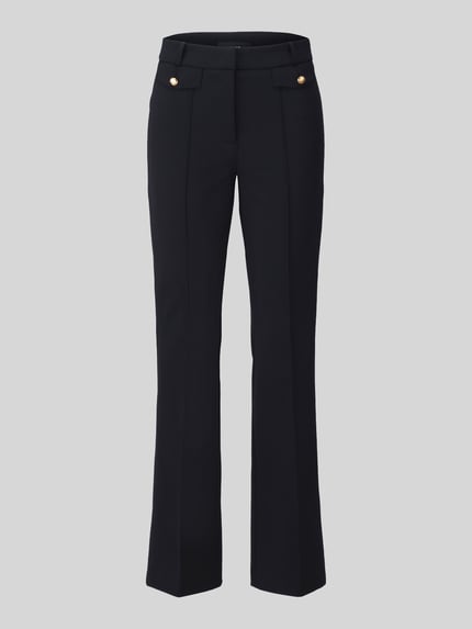Productfoto, zwarte regular fit smalle broek met model 'FLEUR' van CAMBIO, gladde structuur, rechte lijnen, Dames broek