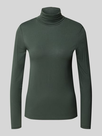 Produktfoto, Slim Fit Longsleeve aus elastischem Viskose-Mix Modell 'Liana' von FREE/QUENT, dunkelgrün, glatte Textur, Rollkragen, Damenshirt