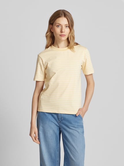 Jake*s Casual T-Shirt mit Streifenmuster Hellgelb 4
