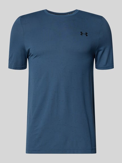 Productfoto, Slim Fit T-Shirt met logo-print model 'Vanish' van Under Armour, blauw met ronde hals, meshstructuur, context: heren T-shirt, slim fit, logo-print, model 'Vanish', ronde hals, gaatjespatroon, taillewijdte maat M: 40 cm, binnenbeenlengte maat M: 70 cm
