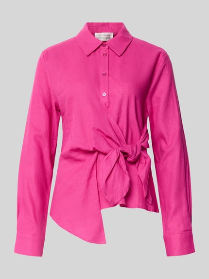 Produktfoto, Bluse aus Leinen-Viskose-Mix mit Knoten-Detail Modell 'Mathilda' von GUIDO MARIA KRETSCHMER WOMAN, leuchtend pink, Hemdblusenkragen, asymmetrischer Schnitt, sichtbare Textur