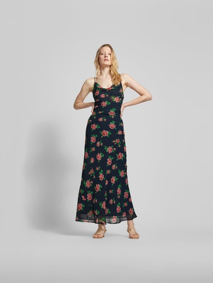 ROTATE Maxi-jurk met bloemenmotief Marineblauw - 4