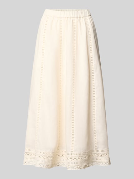 Produktfoto, Ausgestellter Maxi-Rock aus reinem Leinen von Weekend Max Mara, Optik: Unifarben, Regular-Fit, Maxi-Länge, Lochstickerei, Flammgarn, Bundabschluss: Elastisch, Material: Leinen