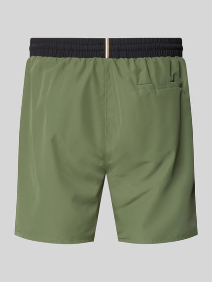 Productfoto, Badeshorts met contrast-logo model 'STARFISH' van BOSS, look: effen, labelprint, contrastnaad, elastische boord, zij-steekzakken, achterzak