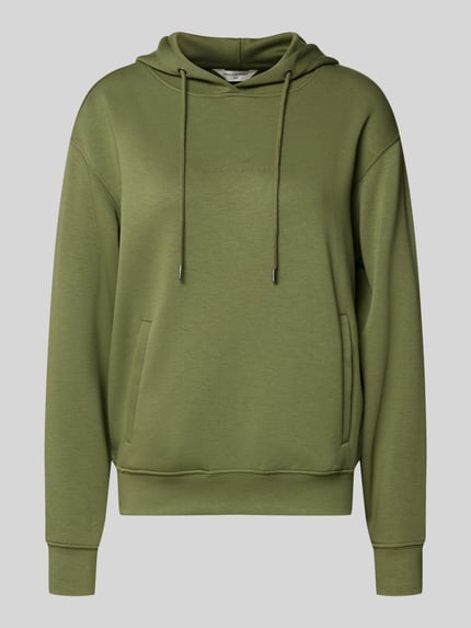 Produktfoto, olivgrüner Hoodie aus Viskose-Mix mit Logo Modell 'IMA' von MSCH Copenhagen, Regular Fit, Eingrifftaschen, glatte Textur